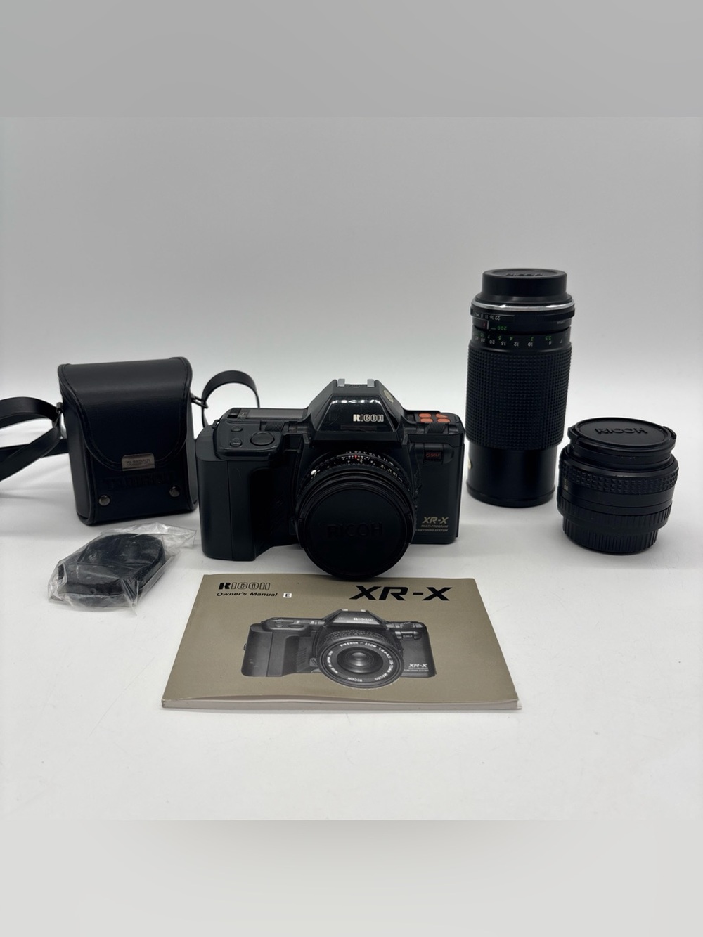 Ricoh XR-X 35mm Film Camera w/ 4 Lenses, Paperwork & Carrying Case - Tested READ